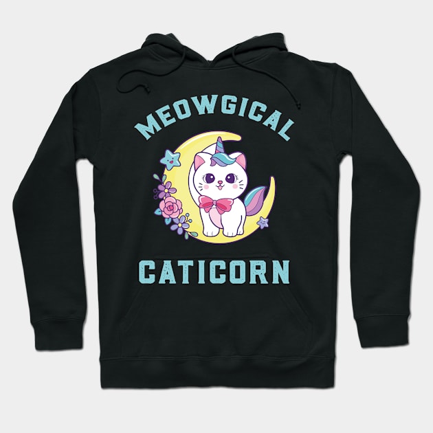 Cute Caticorn Meowgical Moon Unicorn girl Hoodie by Novelty-art